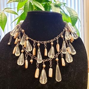 NYC Lucite Prisms and Shell Dangle Link Silver Tone Necklace